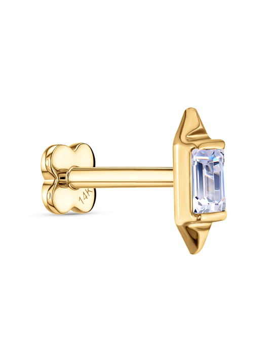 14K Gold & Baguette White Topaz 3D Piercing Stud