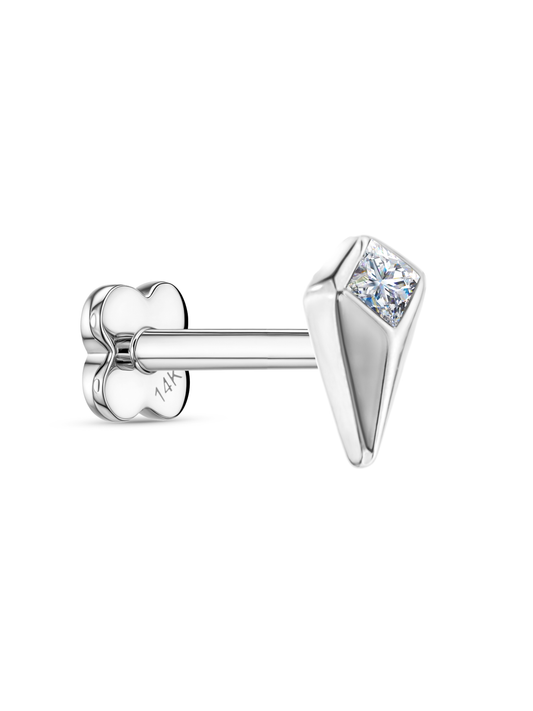 14K Gold & Square White Topaz 3D Spike Piercing Stud