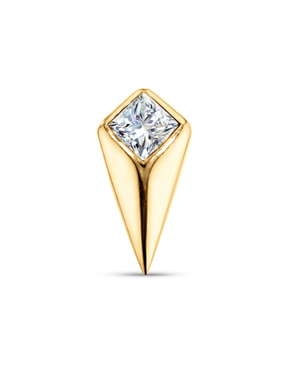 14K Gold & Square White Topaz 3D Spike Piercing Stud