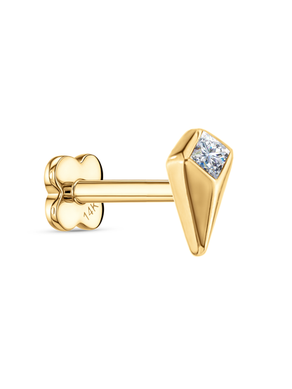 14K Gold & Square White Topaz 3D Spike Piercing Stud
