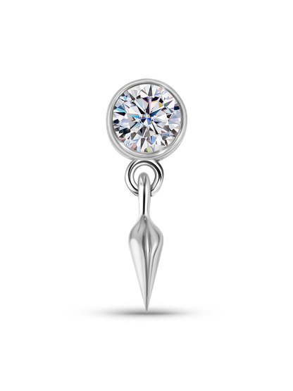 14K Gold & Round White Topaz Spike Drop Piercing Stud