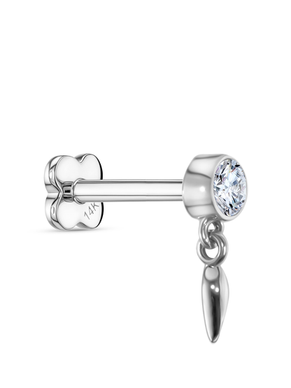 14K Gold & Round White Topaz Spike Drop Piercing Stud