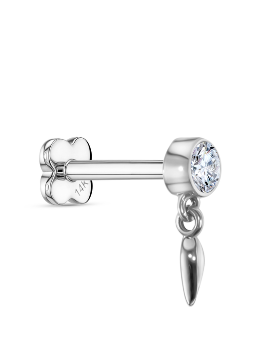 14K Gold & Round White Topaz Spike Drop Piercing Stud