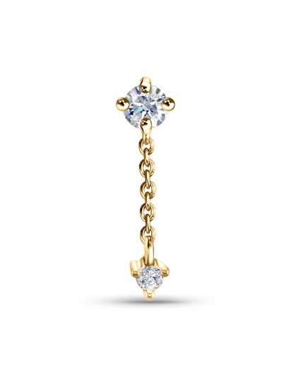 14K Gold & Round White Topaz Chain Drop Piercing Stud