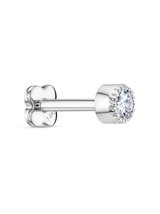14K Gold & White Topaz Bezel Piercing Stud