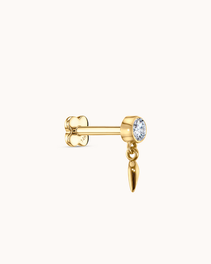 14K Gold & Round White Topaz Spike Drop Piercing Stud