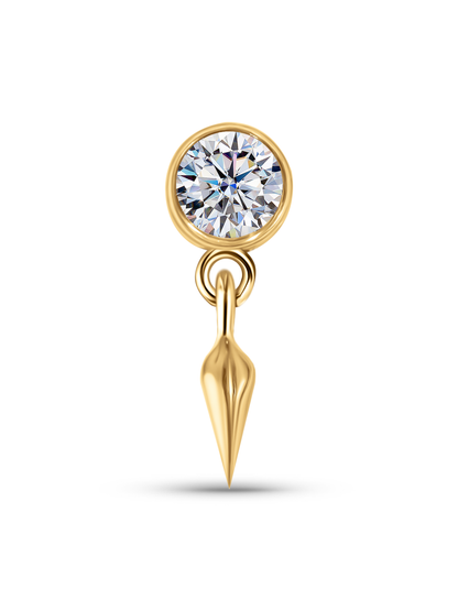 14K Gold & Round White Topaz Spike Drop Piercing Stud