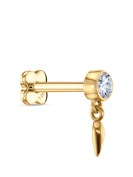 14K Gold & Round White Topaz Spike Drop Piercing Stud