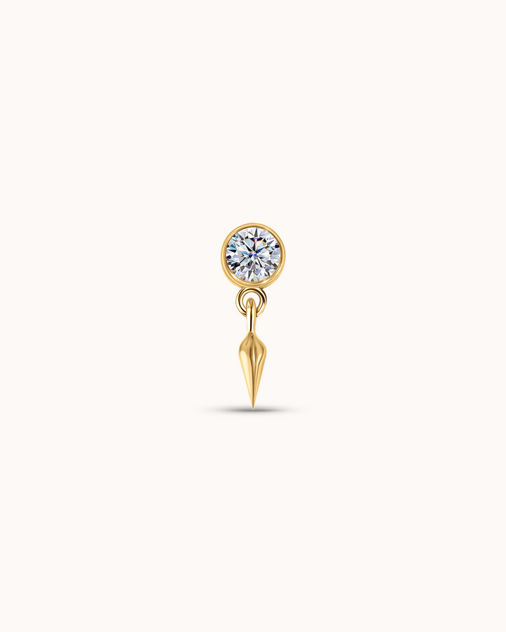 14K Gold & Round White Topaz Spike Drop Piercing Stud