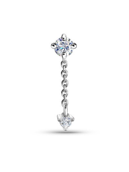 14K Gold & Round White Topaz Chain Drop Piercing Stud