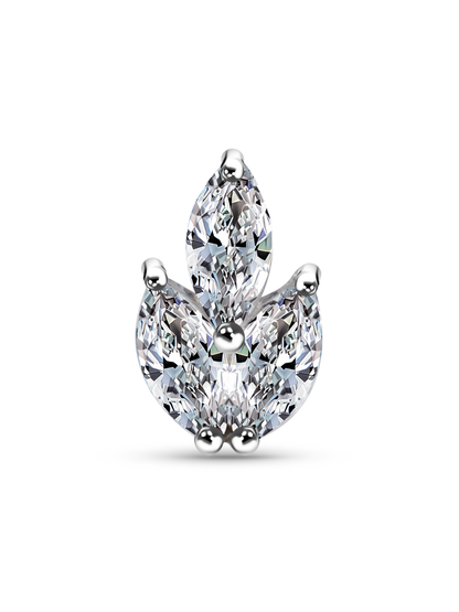 14K Gold & White Topaz Triple Navette Cluster Piercing Stud