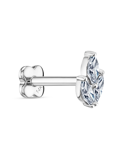 14K Gold & White Topaz Triple Navette Cluster Piercing Stud