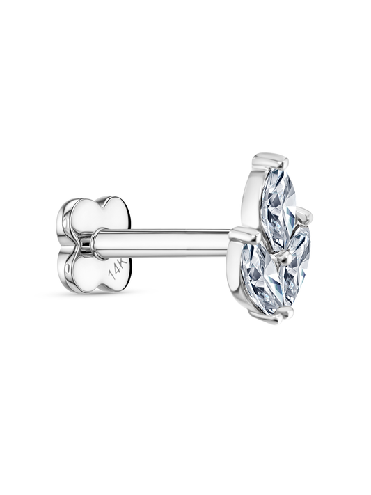 14K Gold & White Topaz Triple Navette Cluster Piercing Stud