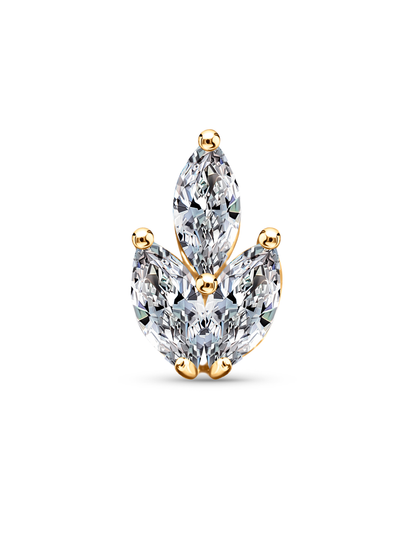 14K Gold & White Topaz Triple Navette Cluster Piercing Stud
