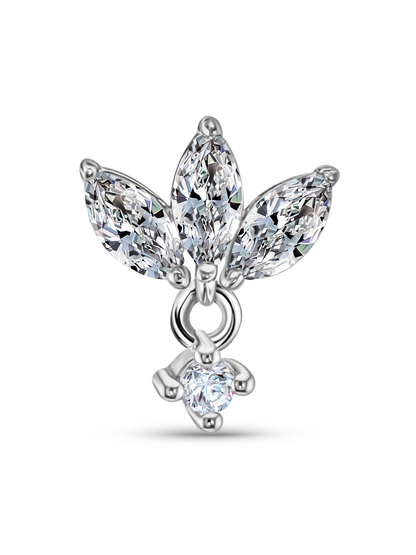 Fine 14K Gold & White Topaz Triple Navette Drop Piercing Stud