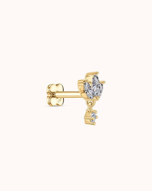 Fine 14K Gold & White Topaz Triple Navette Drop Piercing Stud
