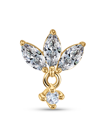Fine 14K Gold & White Topaz Triple Navette Drop Piercing Stud