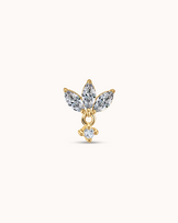 Fine 14K Gold & White Topaz Triple Navette Drop Piercing Stud
