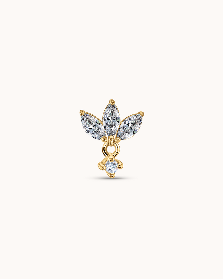 Fine 14K Gold & White Topaz Triple Navette Drop Piercing Stud