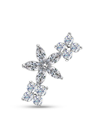 14K Gold & White Topaz Triple Flower Piercing Stud