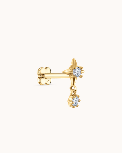 14K Gold & White Topaz Star Drop Piercing Stud