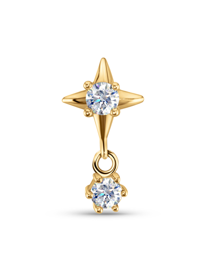 14K Gold & White Topaz Star Drop Piercing Stud