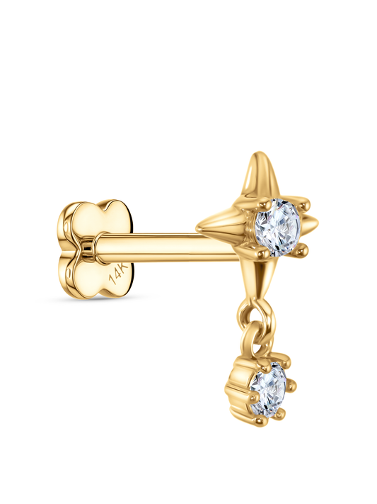 14K Gold & White Topaz Star Drop Piercing Stud