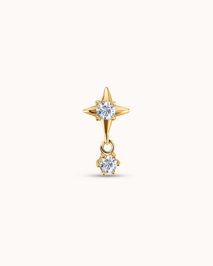 14K Gold & White Topaz Star Drop Piercing Stud