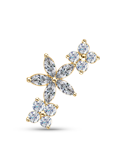 14K Gold & White Topaz Triple Flower Piercing Stud