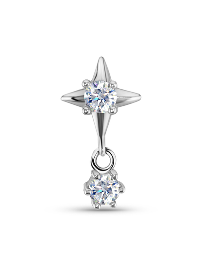 Fine 14K Gold & White Topaz Star Drop Piercing Stud