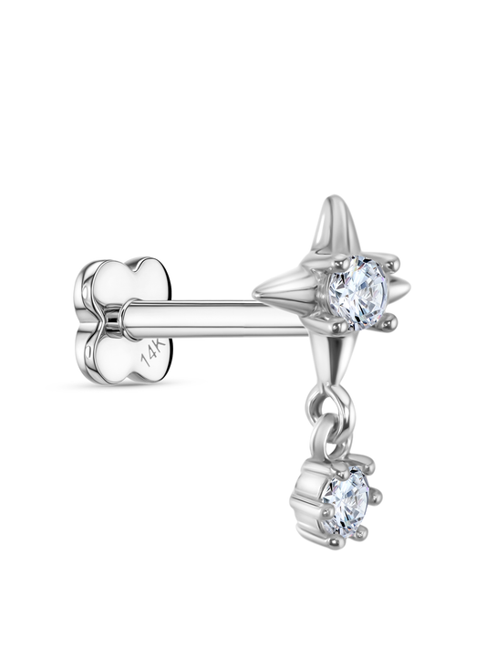 Fine 14K Gold & White Topaz Star Drop Piercing Stud