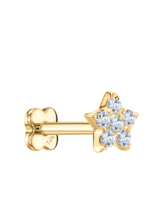 14K Gold & White Topaz Pavé Star Piercing Stud