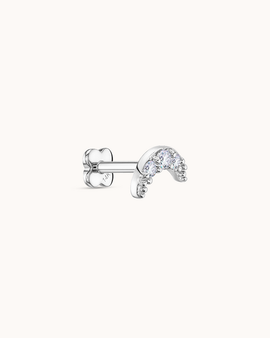 Fine 14K Gold & White Topaz Pavé Moon Piercing Stud
