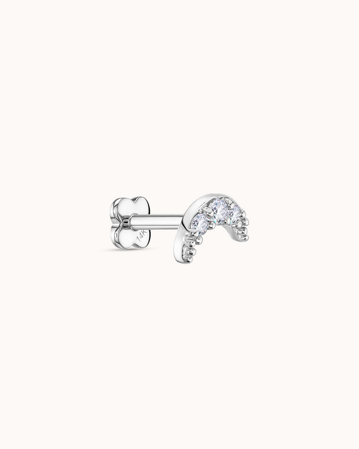 Fine 14K Gold & White Topaz Pavé Moon Piercing Stud