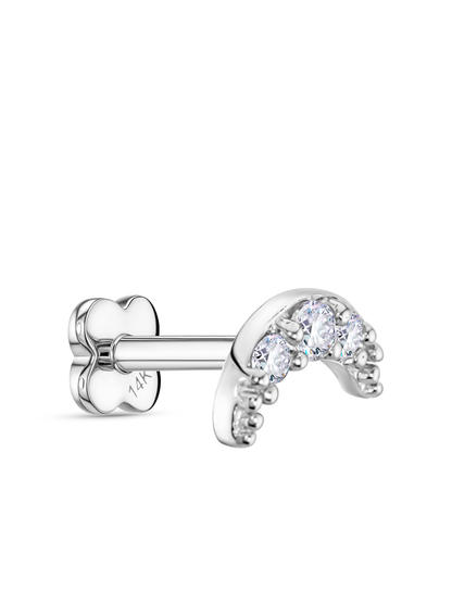 Fine 14K Gold & White Topaz Pavé Moon Piercing Stud