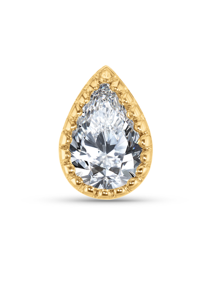 14K Gold & White Topaz Pear Bezel Piercing Stud