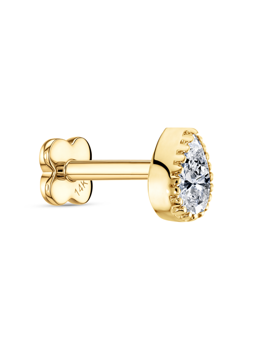14K Gold & White Topaz Pear Bezel Piercing Stud