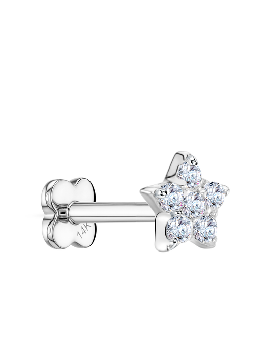 14K Gold & White Topaz Pavé Star Piercing Stud