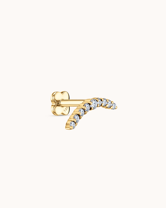 14K Gold & White Topaz Pavé Curve Bar Piercing Stud