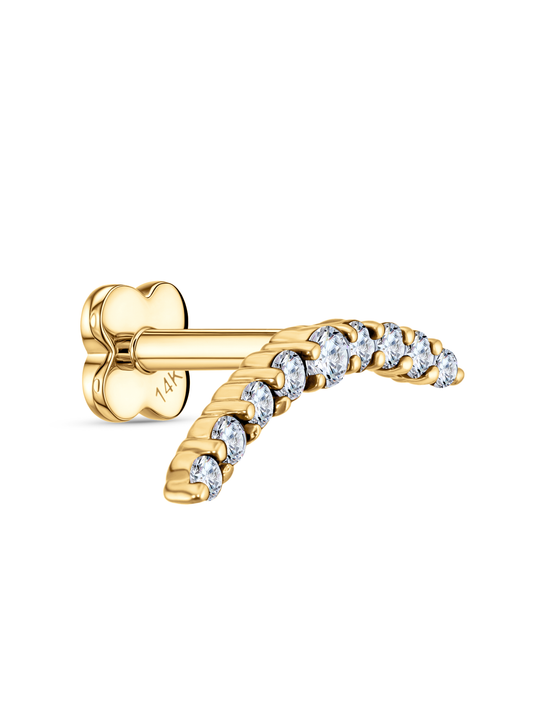 14K Gold & White Topaz Pavé Curve Bar Piercing Stud