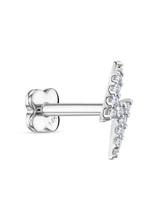 14K Gold Pavé Lightening Bolt Piercing Stud