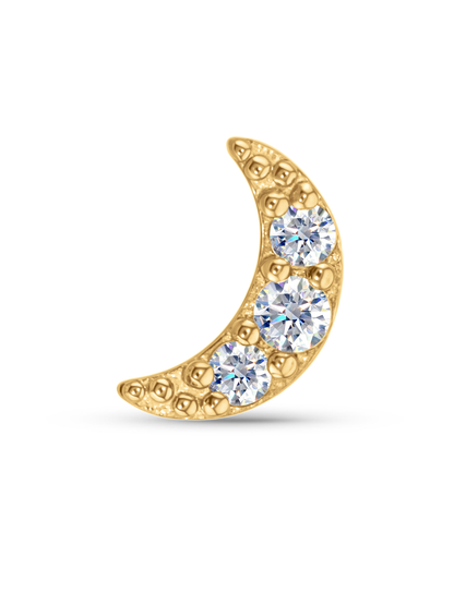 Fine 14K Gold & White Topaz Pavé Moon Piercing Stud