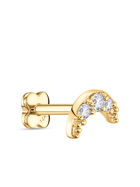Fine 14K Gold & White Topaz Pavé Moon Piercing Stud