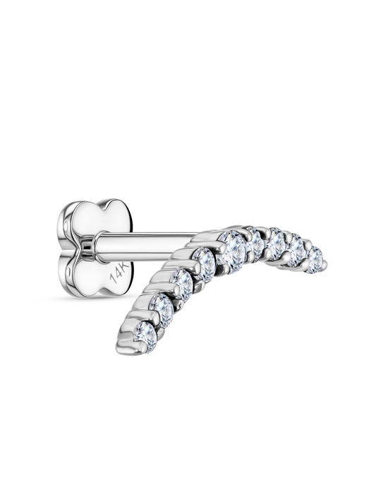 14K Gold & White Topaz Pavé Curve Bar Piercing Stud