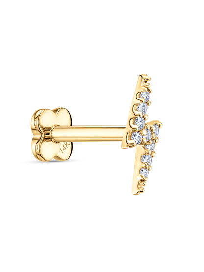 14K Gold Pavé Lightening Bolt Piercing Stud