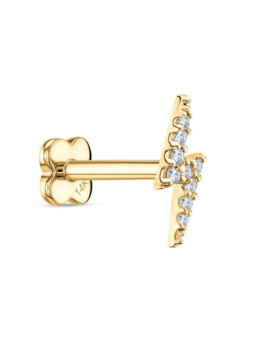 14K Gold Pavé Lightening Bolt Piercing Stud