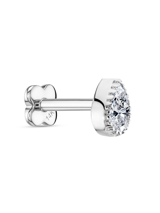 14K Gold & White Topaz Pear Bezel Piercing Stud