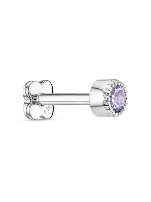 Fine 14K Gold & Purple Sapphire Round Bezel Piercing Stud