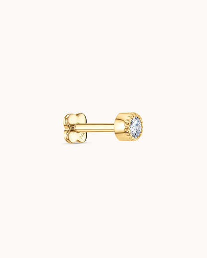 14K Gold & White Topaz Round Bezel Piercing Stud