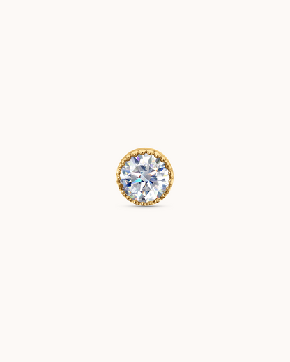 14K Gold & White Topaz Round Bezel Piercing Stud